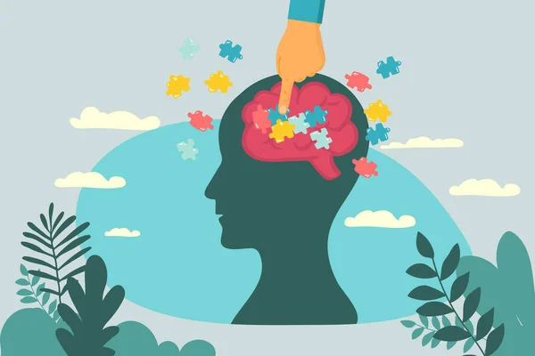 Κεφάλι Σιλουέτας Εγκέφαλο Εργαστηριακός Επιστήμονας Ομάδα Μελέτης Της Ψυχολογίας Του — Διανυσματικό Αρχείο
