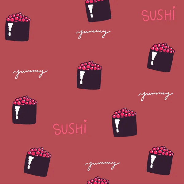 Sushi Ícones Isolados Padrão Sem Costura Ilustração Vetorial Envolvendo Design —  Vetores de Stock