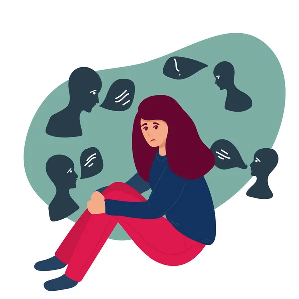 Mental Health Problem Concept Young Woman Surrounded Fears Negative Emotions — стоковый вектор
