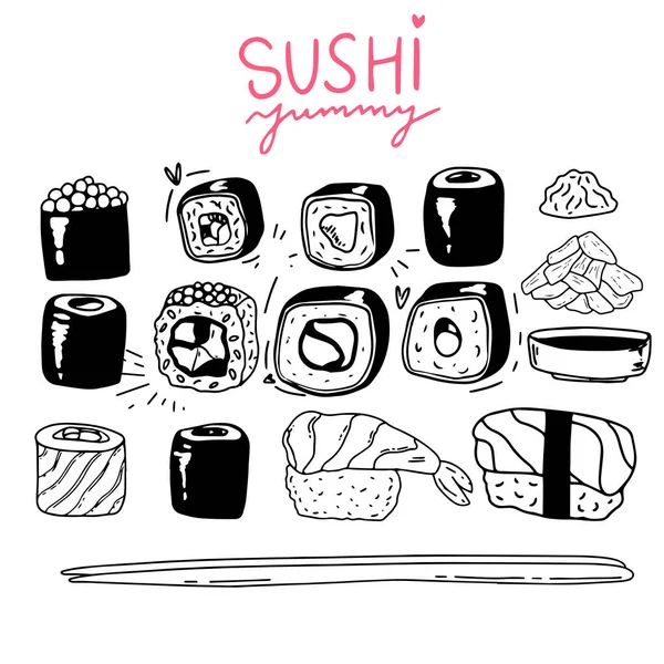 Sushi Satt Vitt Isolerad Vitt — Stock vektor