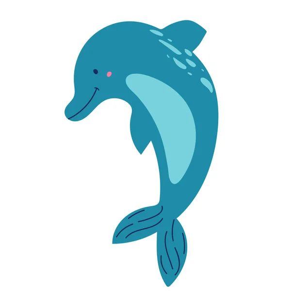 Lindo Delfín Dibujo Mano Salto Dibujos Animados Aislado — Vector de stock