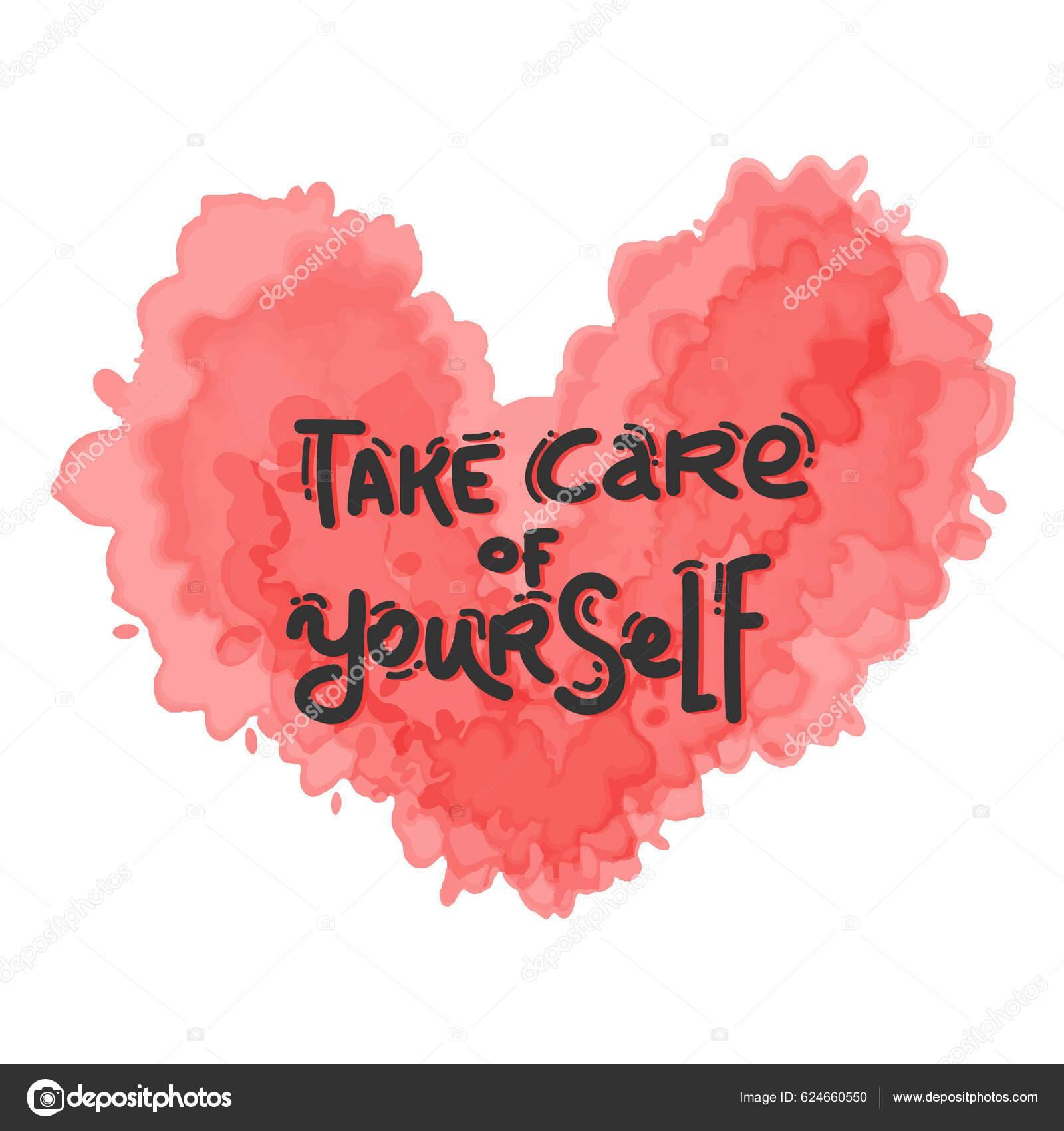 Take Care Yourself Lettering Black Pink Heart Stock Illustration by ...