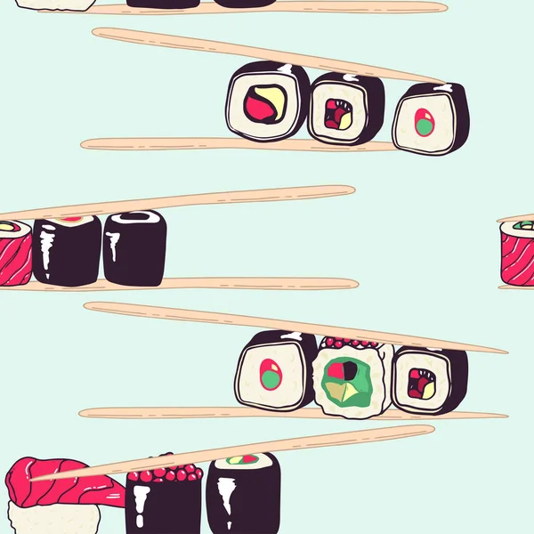 Vektor Sömlös Sushi Mönster Sushi Isolerade Ikoner Sömlösa Mönster Vektor — Stock vektor