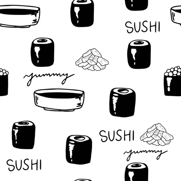 Sushi Izolált Ikonok Zökkenőmentes Minta Vektor Illusztráció Csomagoló Papír Design — Stock Vector