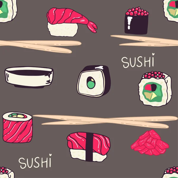 Motif Sushi Sans Couture Vectoriel Icônes Isolées Sushi Motif Sans — Image vectorielle