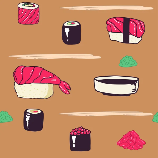 Vektor Nahtloses Sushi Muster Isolierte Sushi Symbole Nahtlosem Muster Vektorillustration — Stockvektor