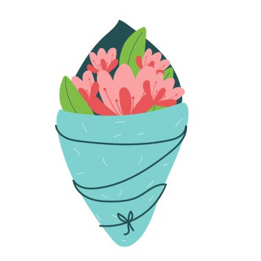 Congrats banner or greeting card template with bunch of flowers and lettering. Flat style doodled bouquet for greeting card, poster, print, invitation etc. Congratulations floral vector illustration,