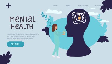 Düşünmede düzeltme. Erkek dayanıklılığı unsuru, arka planda baş silueti, psikolog veya psikoterapist zihinsel sorunları çözmeye yardımcı olur, iş koçu danışmanlığı. Vektör kavramı