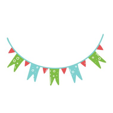 Karnaval garland bayraklı. Doğum günü kutlama, festival ve adil dekorasyon dekoratif renkli parti flamalar. Tatil arka plan bayrak asma. Vektör,
