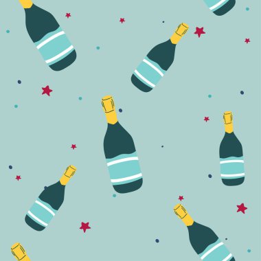 Champagne, Prosecco, Cava Celebration, New Year, Seamless Vector Pattern, Background