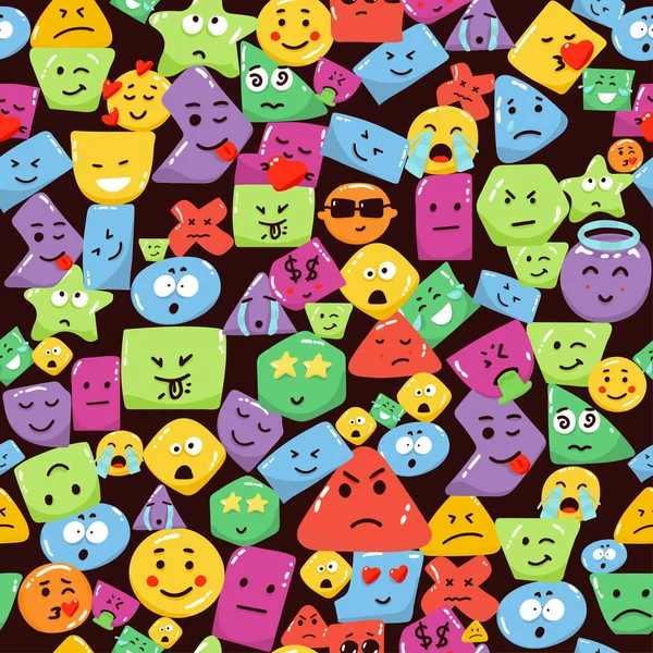 Seamless Colorful Abstract Background Emoji Abstract Geometric Shapes Memphis Style — Vetor de Stock