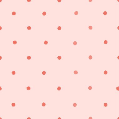 Vector seamless pattern with hand drawn pink watercolor polka dots. Isolated on white. Clipping paths included.