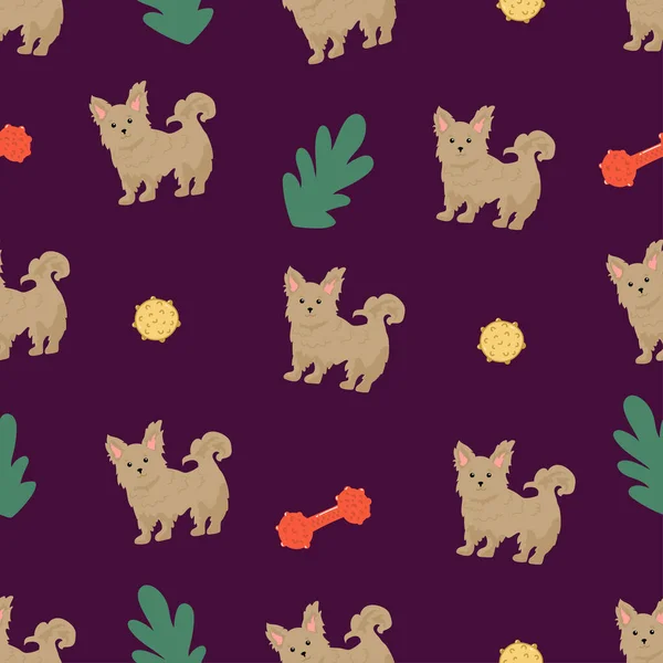 Seamless Pattern Puppies Yorkshire Terrier Vector Illustration — ストックベクタ