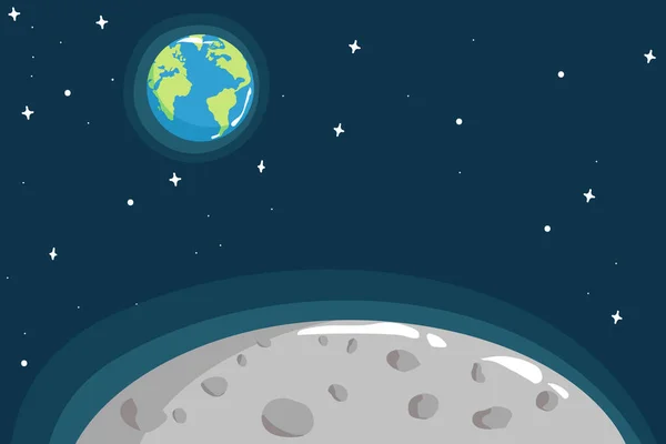 Widok Powierzchni Księżyca Ziemię Ręcznie Rysowane Wektor Ilustracji — Wektor stockowy