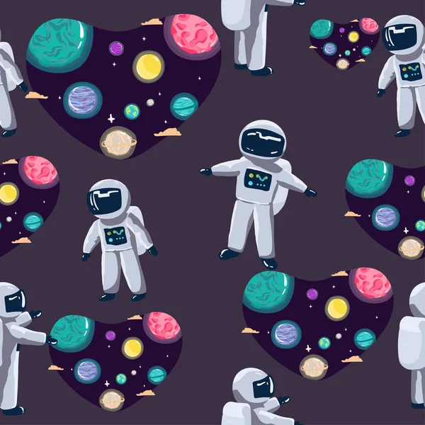 Seamless Pattern Cute Cartoon Astronaut Blue Background Space Seamless Pattern — Wektor stockowy