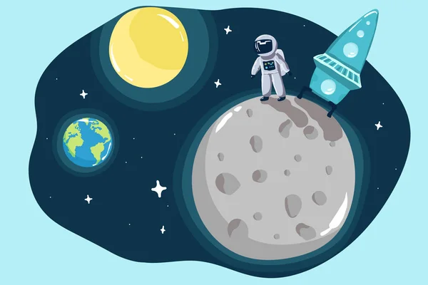 Vista Superfície Lua Para Terra Ilustração Vetorial Desenhada Mão — Vetor de Stock