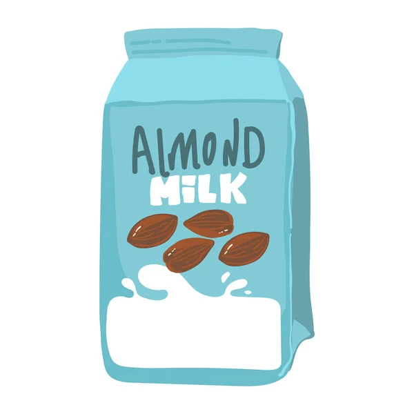 Απομονωμένη Γάλα Αμυγδάλων Χάρτινη Ασηπτική Συσκευασία Υγρό Splash Και Ξηροί — Διανυσματικό Αρχείο