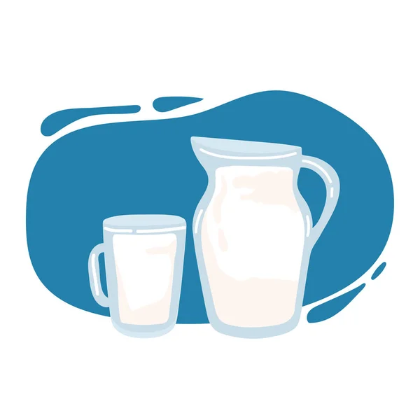 Realistické Postříkání Mléka Skleněné Vektorové Ilustraci Mléko Nalité Skla Modrém — Stockový vektor