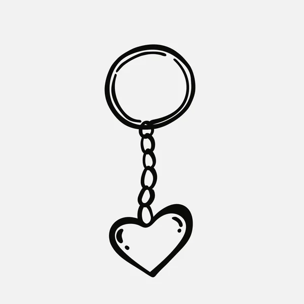 Heart Keychain Design White Doodle Black White — Stock Vector