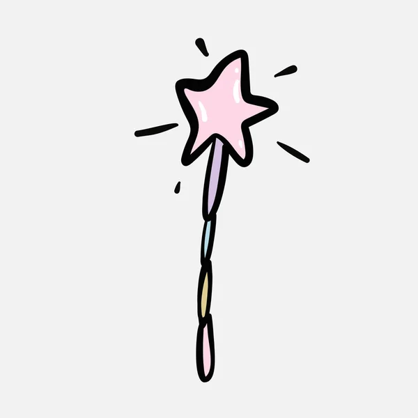 ピンクの星が輝く輝きのある魔法の杖 魔法の杖 スティック 落書き手描かれたベクトルイラスト — ストックベクタ