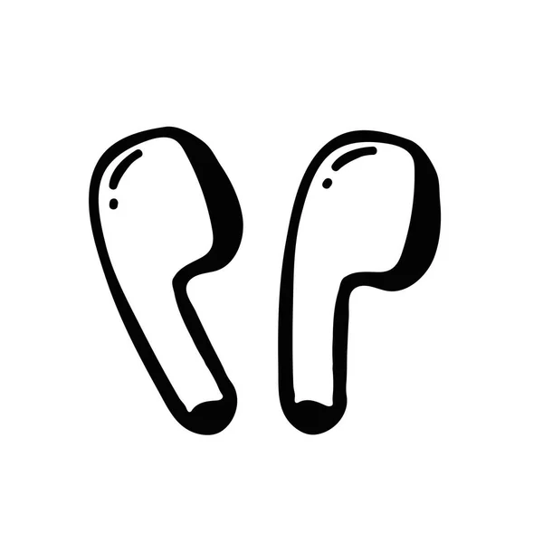 Weiße Drahtlose Kopfhörer Für Smartphone Doodle Schwarz Weiß — Stockvektor