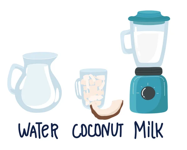 Kokosové Mléko Recept Kokosové Ořechy Infographic Jak Dělá Kokosové Mléko — Stockový vektor