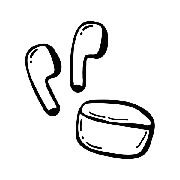 White Wireless Headphones Smartphone Doodle — Stock Vector