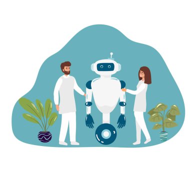 Karikatür Nano Teknik Araştırma Merkezi Ai Oluşturma için. Bilim adamları, Asistanlar, Geliştiriciler Robot Becerileri, Yapay Beyin Fonksiyonları kontrol edin. Sibernetik, Biyonik, Robotik Üretim. Vektör Düz İllüstrasyon