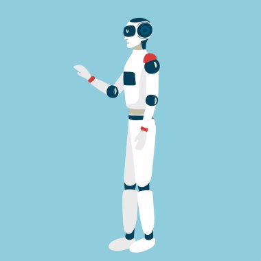 Uzaylı robotlar, gelecekteki teknoloji çizgi film karakterleri. Robotik yaşam formları, fütürist makineler veya yapay zekaya sahip sayborglar, ellerindeki pençeler ve parlayan neon gözler vektörü.