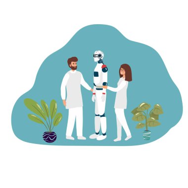 Karikatür Nano Teknik Araştırma Merkezi Ai Oluşturma için. Bilim adamları, Asistanlar, Geliştiriciler Robot Becerileri, Yapay Beyin Fonksiyonları kontrol edin. Sibernetik, Biyonik, Robotik Üretim. Vektör Düz İllüstrasyon
