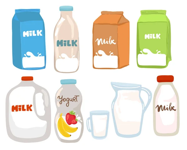 牛奶盒设定了现实的病媒 采购产品普通牛奶 大米和杏仁牛奶 现实的例证集 — 图库矢量图片
