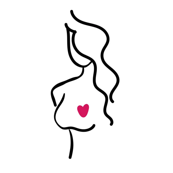 Silhouette Szeretettel Szívében Lány Hosszú Rózsaszín Haj Piros Ajkak Profilkép — Stock Vector