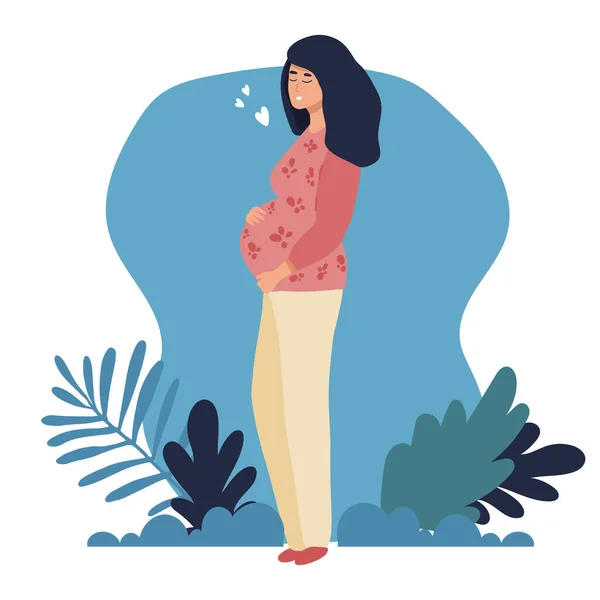 Έγκυος Εγκυμοσύνη Και Μητρότητα Εικονογράφηση Διάνυσμα Επίπεδο Στυλ — Διανυσματικό Αρχείο