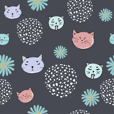 kedi desensiz kedi pençesi ayak izi baş Calico vektör eşarbı izole edilmiş arka plan çizgi film hayvan fayans duvar kâğıdı çizim karalama tasarımı.