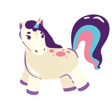 Beyaz arkaplanda izole edilmiş şirin tek boynuzlu atlar.