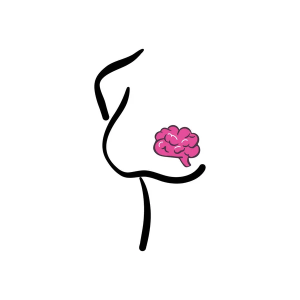 Silhouette Femme Cerveau Silhouette Forme Cœur Comme Amour Santé Mentale — Image vectorielle