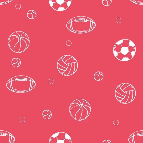 スポーツボールシームレスパターンベクトルピンクホワイト — ストックベクタ