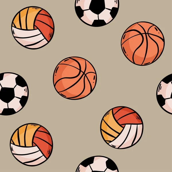 Sport Ball Nahtloser Mustervektor Ball Fußball Basketball Volleyball — Stockvektor