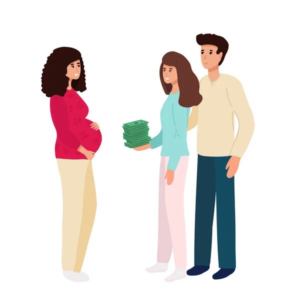 Pareja Con Mujer Embarazada Subrogada Ilustración Vectorial Estilo Dibujos Animados — Archivo Imágenes Vectoriales