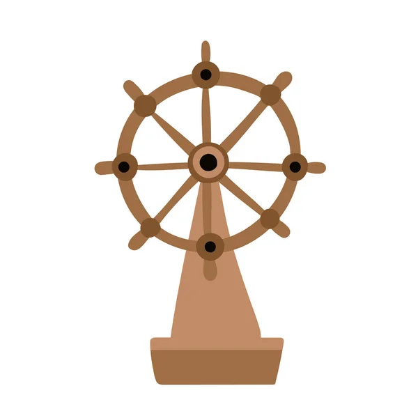 Steering Wheel Ship Wooden Rudder Antique Equipment Colorful Vector Illustration — Stock Vector