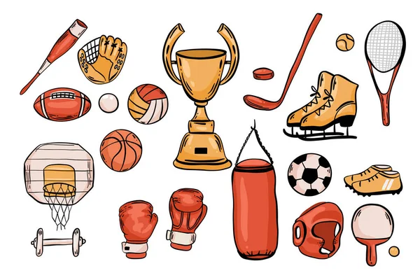 Спортивне Обладнання Векторні Іконки Набір Спортивних Інвентарів Ячами Волейболу Бейсболу — стоковий вектор