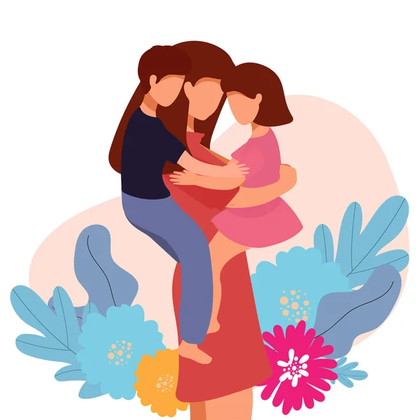Joyeuse Carte Vœux Fête Des Mères Illustration Vectorielle Mère Tenant — Image vectorielle