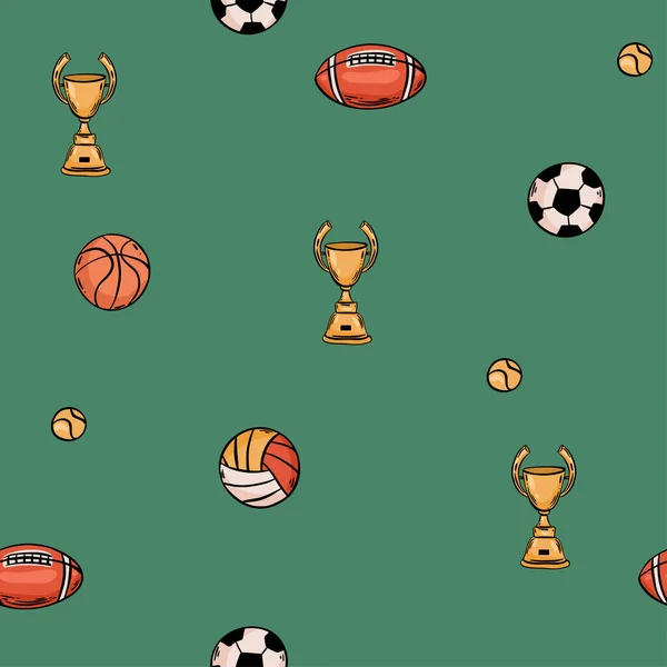 スポーツボールシームレスパターンベクトルボールサッカーバスケットボールバレーボール — ストックベクタ