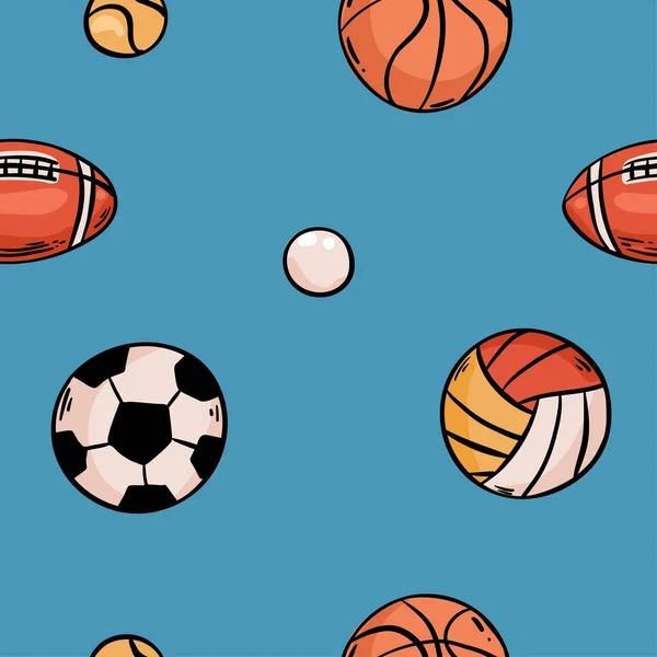 スポーツボールシームレスパターンベクトルボールサッカーバスケットボールバレーボール — ストックベクタ