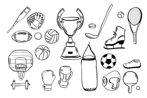 Спортивное Оборудование Векторные Иконки Комплекта Спортивных Инвентарей Мячами Волейбола Бейсбола — стоковый вектор