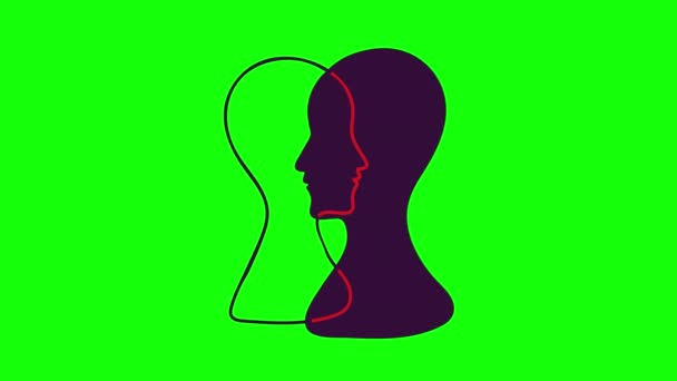 Bpd简单概念 有双相情感障碍或边缘人格障碍的人的大脑的动漫最小的图标 情感二元论与分裂人格障碍 绿色屏幕 — 图库视频影像