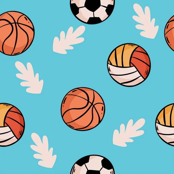 Sport Ball Seamless Pattern Vector Ball Football Basketball Volleyball — Stock Vector