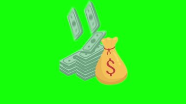 Para çantası düz çizim. Dolar ve altın para yığını. Zenginlik ve bankacılık ikonu. Beyazda izole edilmiş,