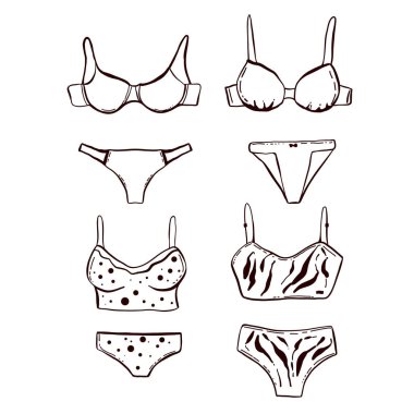 Kadın iç çamaşırlarıyla dolu. beyaz el çiziminde izole,