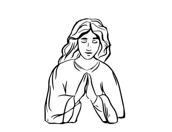 Desenho Linha Contínua Oração Cristã Ilustração Vetorial Jesus Anjo Homem — Vetor de Stock